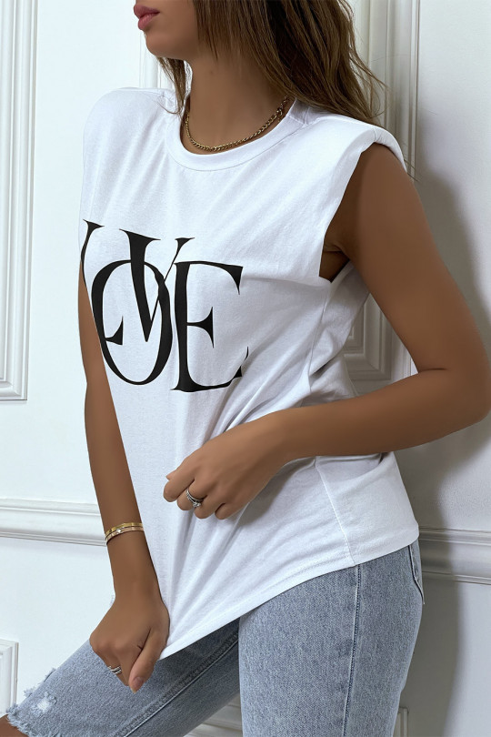 T-shirt sans manches blanc à épaulettes et écriture "love" - 2