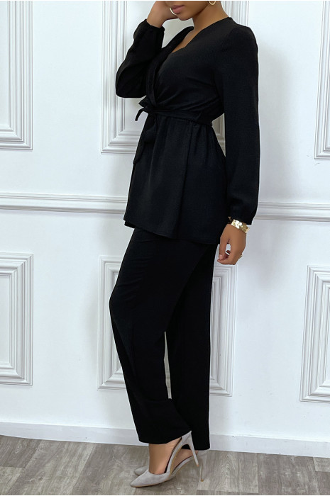 Ensemble cache coeur fluide et pantalon noir élégant - 5