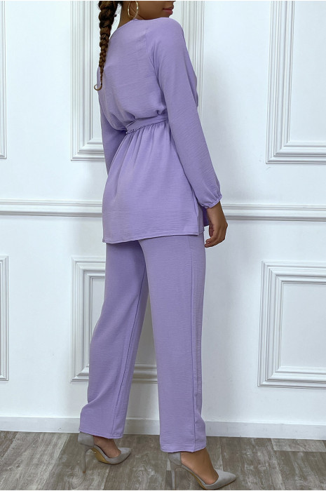 Ensemble cache coeur fluide et pantalon lilas élégant - 5