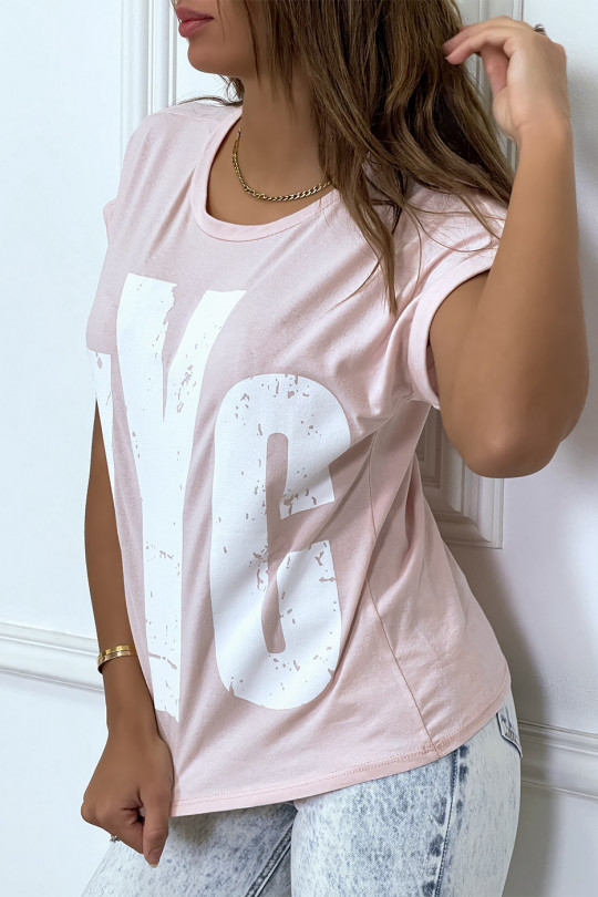 Pink t-shirt with rolled up sleeves and "NYC" tag - 2