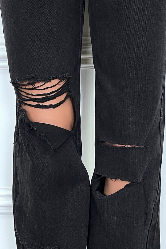 JeBZs boot-cut noir taille haute déchiré aux genoux. Jeans hyper tendance 2021 instagram et TikTok - 9
