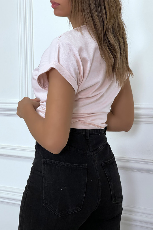 T-shirt rose ENJOY avec manches revers et coupe loose. T-shirt femme fashion - 7