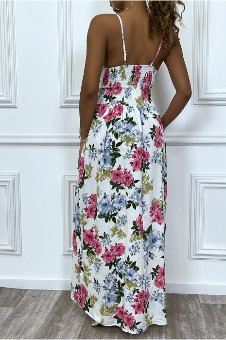 Long elastic white summer dress with colorful flowers - 4