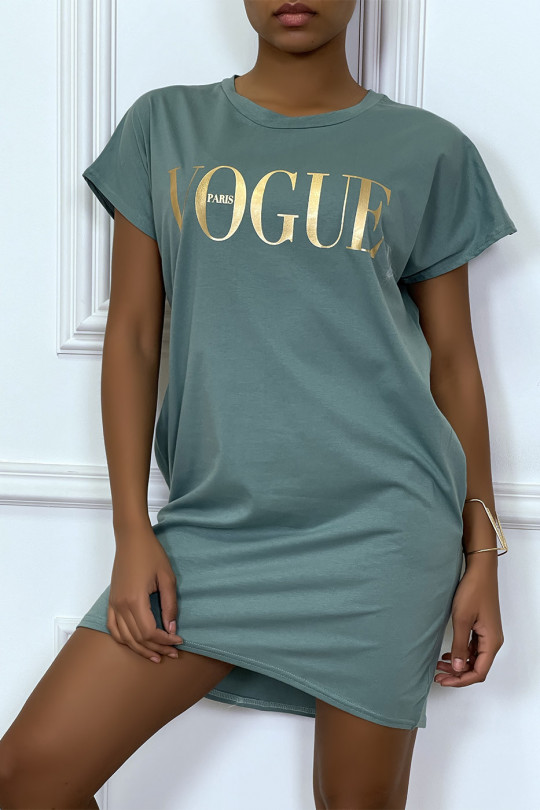 Robe T-shirt "Vogue" vert d'eau à poches - 4