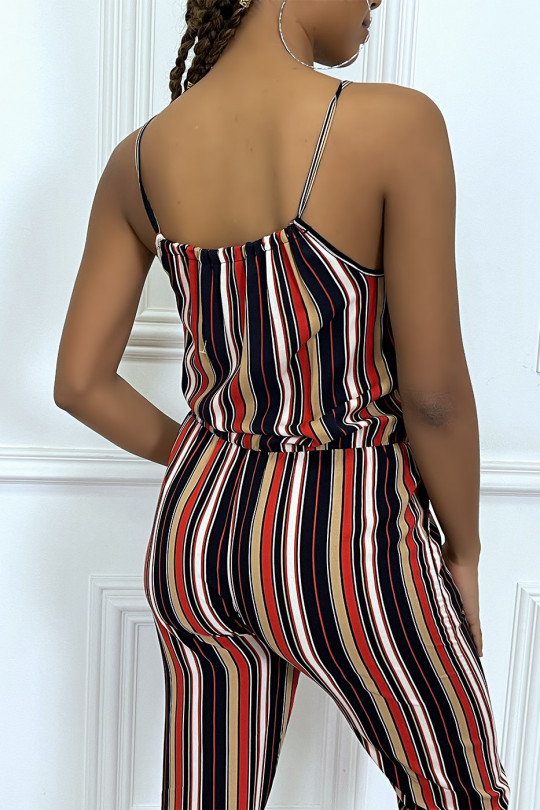 Red striped jumpsuit with high collar - 1
