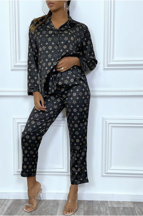 Ensemble pantalon cosy satinée blanc à motif inspiration marque de