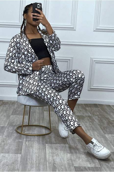 Ensemble pantalon cosy satinée blanc à motif inspiration marque de luxe - 8