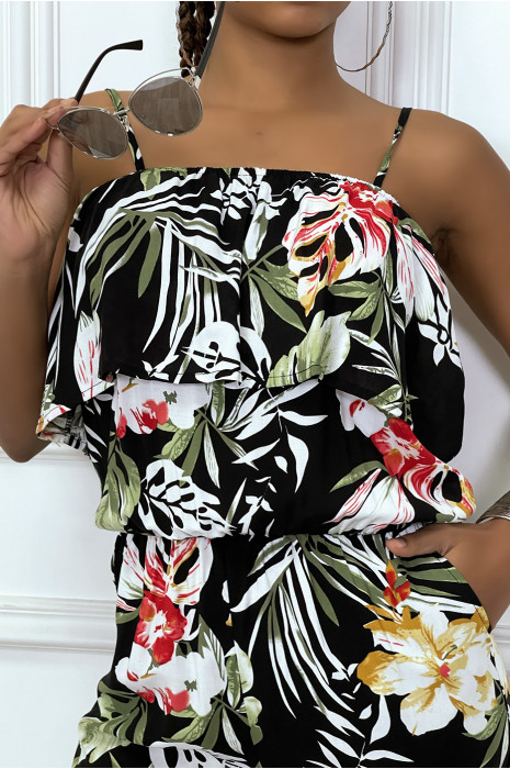 Combinaison pantalon fleuri avec volant au buste - 1