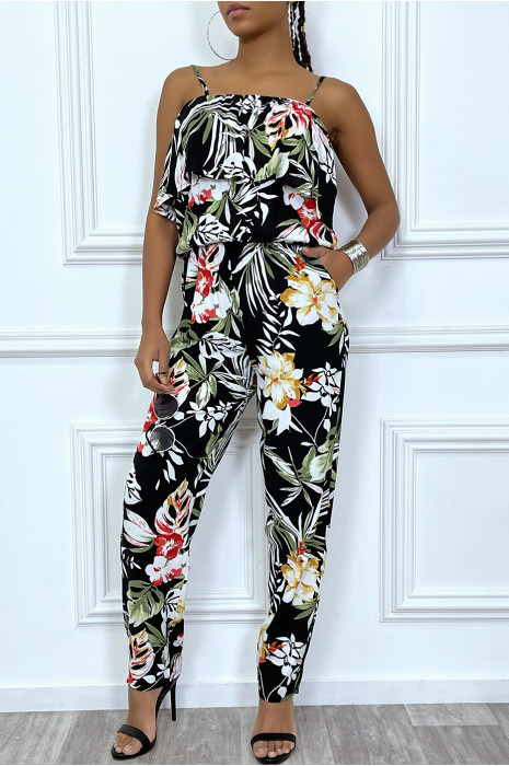 Combinaison pantalon fleuri avec volant au buste - 5