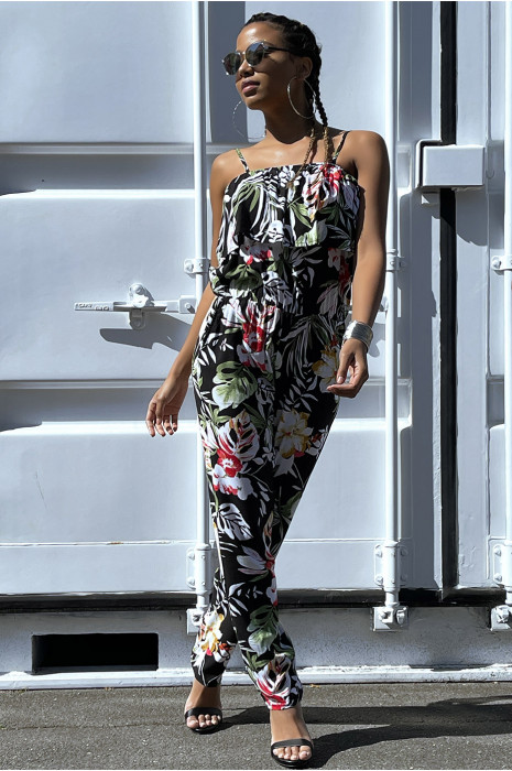 Combinaison pantalon fleuri avec volant au buste - 11