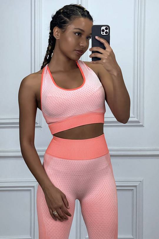 Coral sports set 3 pieces: Top, leggings and vest, seamless with contrasting detail - 5