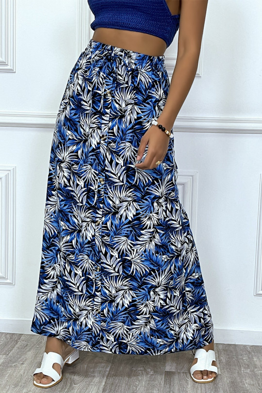 Long royal leaf pattern skirt with buttons - 5