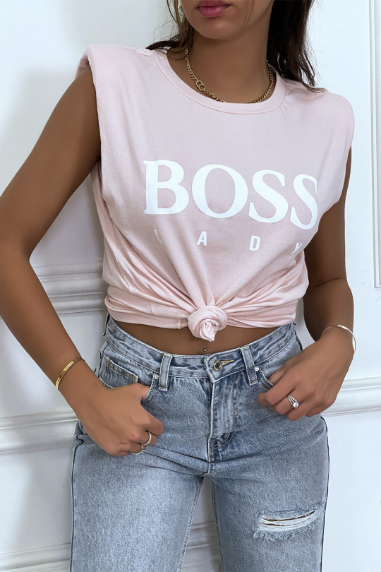 T-shirt rose en coton avec épaulettes et écriture BOSS Lady - 4