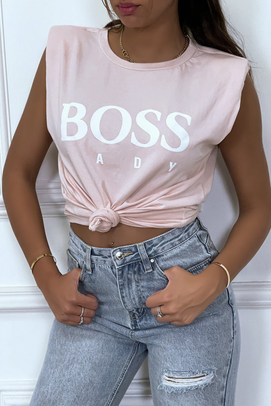 T-shirt rose en coton avec épaulettes et écriture BOSS Lady - 5