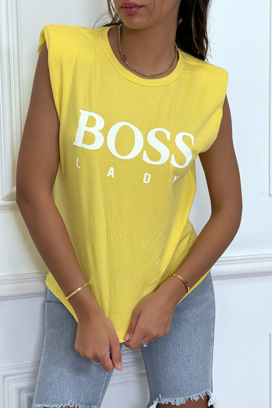 T-shirt jaune en coton avec épaulettes et écriture BOSS Lady - 4