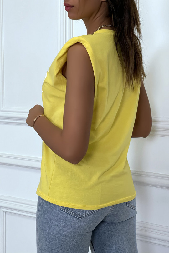 T-shirt jaune en coton avec épaulettes et écriture BOSS Lady - 6