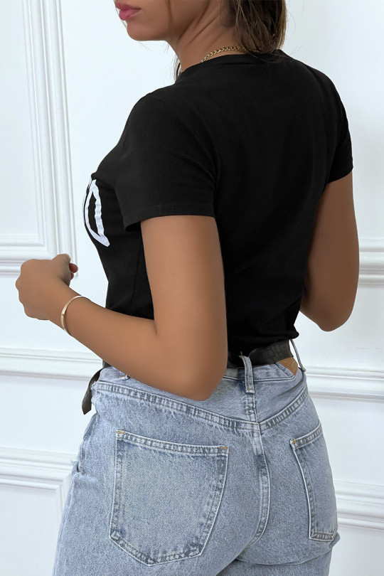 T-shirt noir en coton avec écriture CHICAGO. T-shirt femme - 6