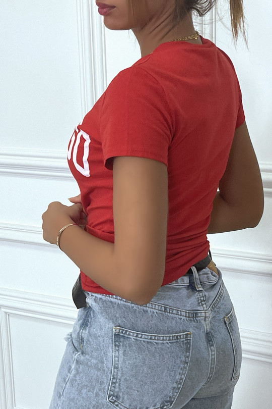 T-shirt rouge en coton avec écriture CHICAGO. T-shirt femme - 10