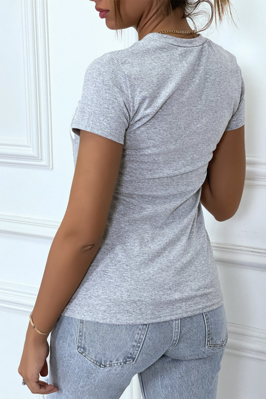 T-shirt gris en coton avec écriture CHICAGO. T-shirt femme - 4