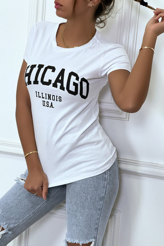 T-shirt blanc en coton avec écriture CHICAGO. T-shirt femme - 2