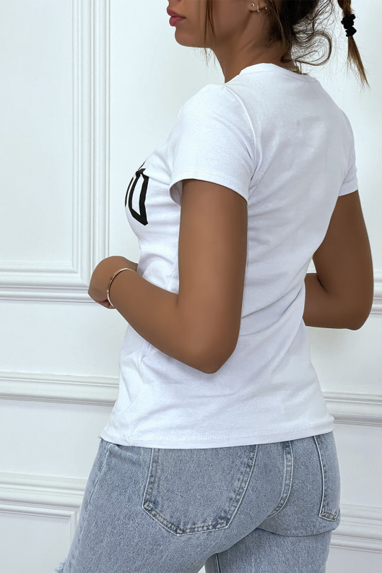 T-shirt blanc en coton avec écriture CHICAGO. T-shirt femme - 5