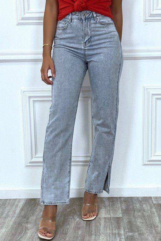 Straight-cut blue jeans with slits - 4