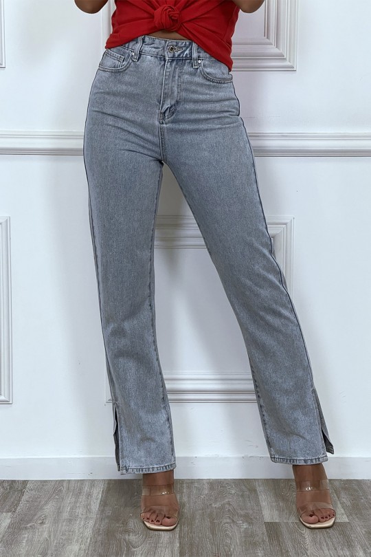 Straight-cut blue jeans with slits - 5