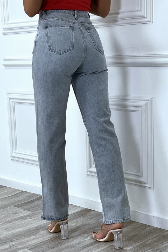 Straight-cut blue jeans with slits - 7