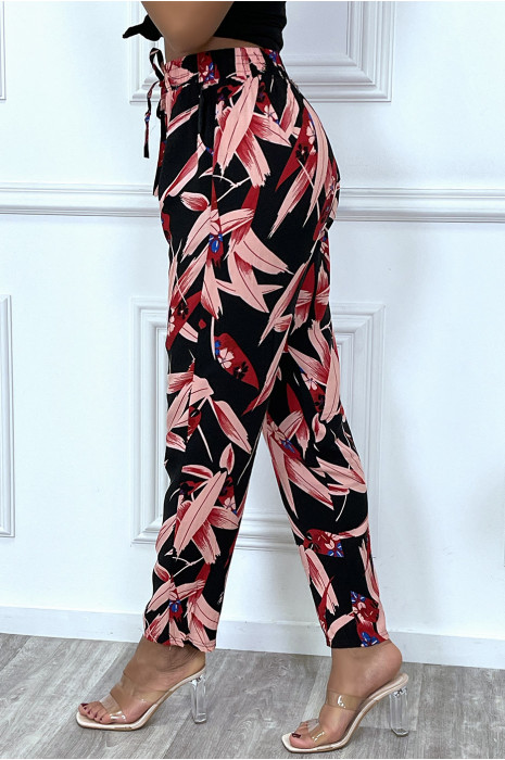 Pantalon fluide noir avec poches et motif feuille très tendance - 6