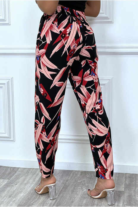 Pantalon fluide noir avec poches et motif feuille très tendance - 7