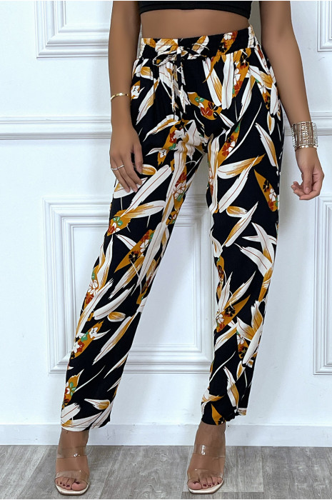 Zwierige navy broek met zakken en zeer trendy bladpatroon - 2