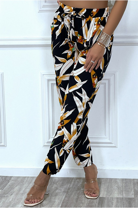 Zwierige navy broek met zakken en zeer trendy bladpatroon - 4