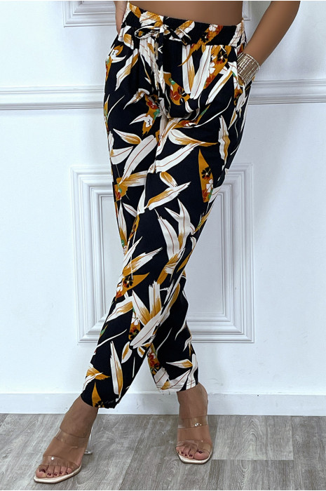 Zwierige navy broek met zakken en zeer trendy bladpatroon - 5