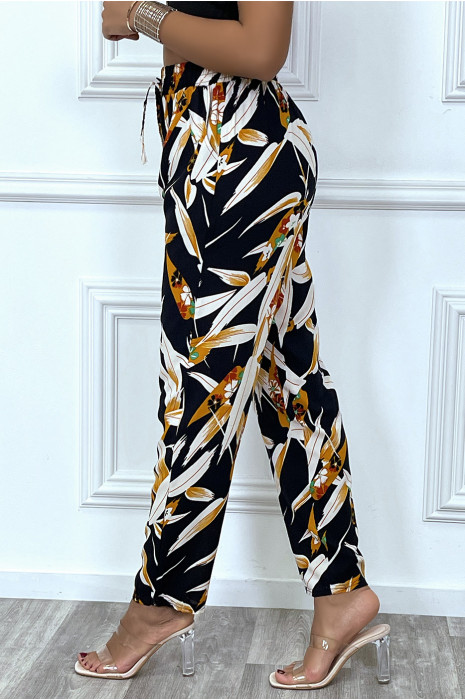 Zwierige navy broek met zakken en zeer trendy bladpatroon - 6