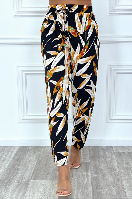 Zwierige navy broek met zakken en zeer trendy bladpatroon - 8