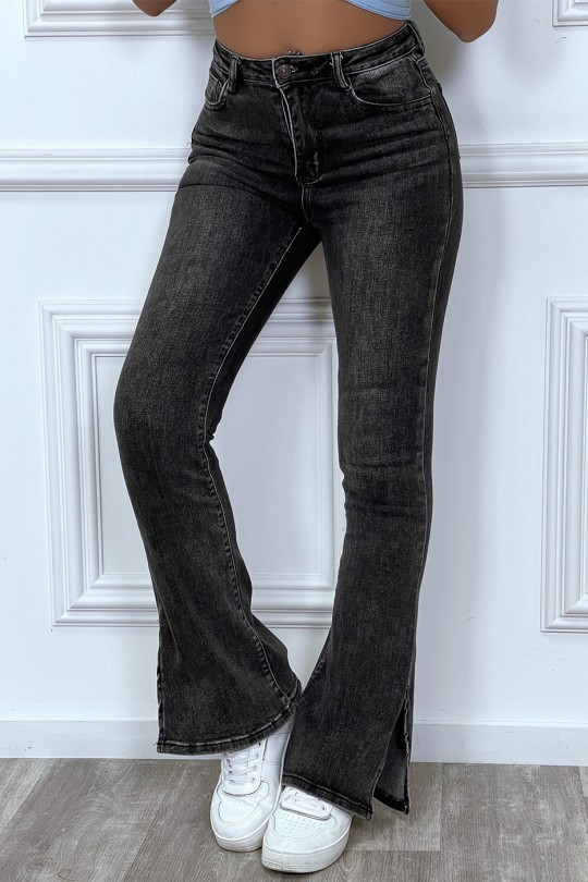 Zwarte gewassen bootcut jeans met split - 2