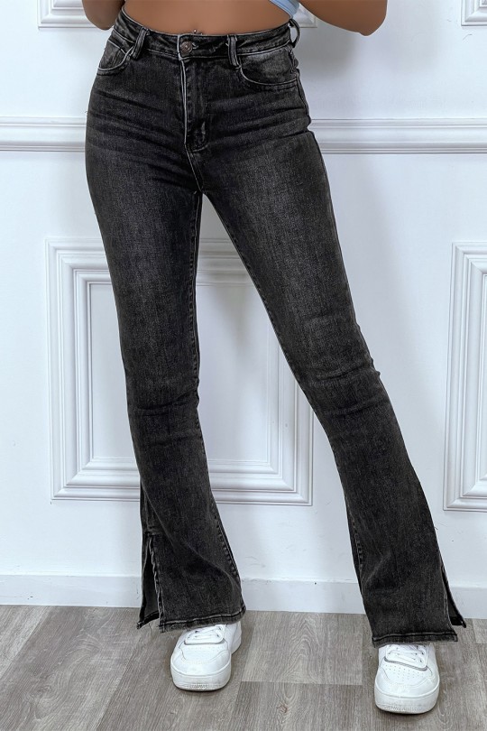 Zwarte gewassen bootcut jeans met split - 5
