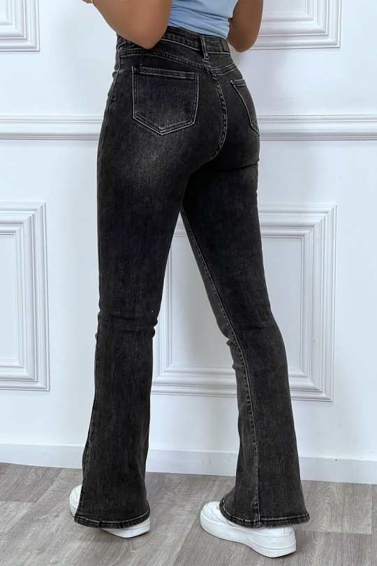 Black Washed Boot Cut Slit Jeans - 6