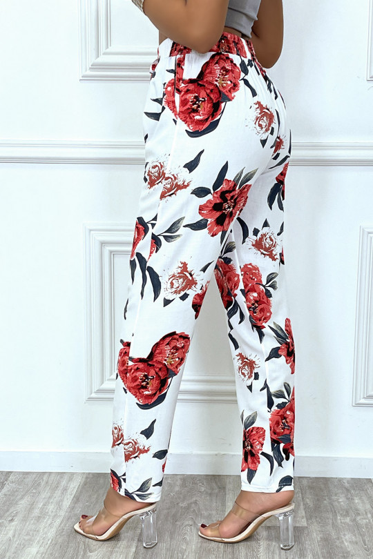 Pantalon fluide blanc avec poches et joli motif fleuris très tendance - 5