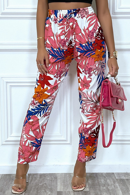 White floral cotton pants with pockets - 3