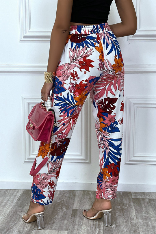 White floral cotton pants with pockets - 7
