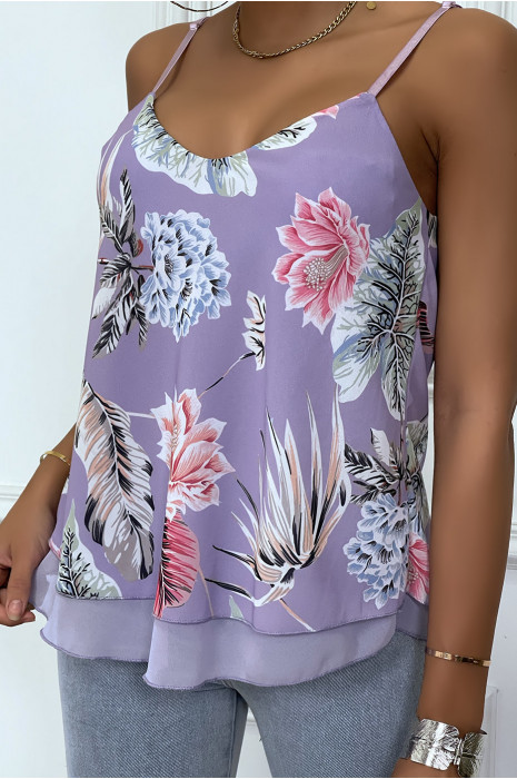 Top lila  à volant doublé fleuri - 3