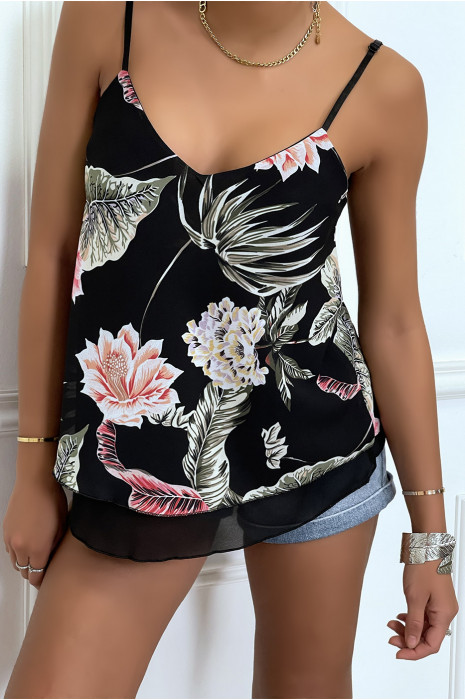 Top noir  à volant doublé fleuri - 4