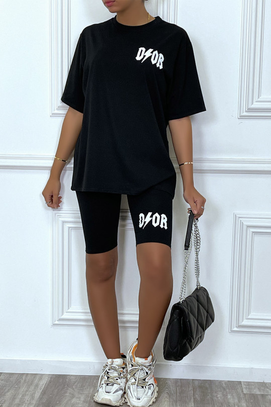 Set of black t-shirt and cycling shorts inspired by luxury brand - 2