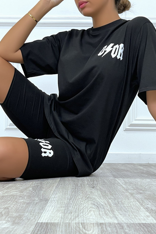 Luxe, op het merk geïnspireerde set van zwart T-shirt en fietsbroek - 6