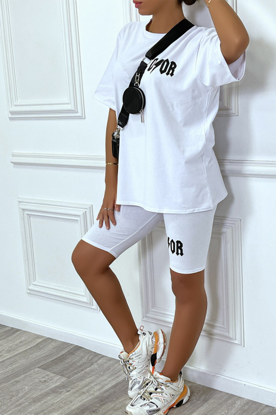 White t-shirt and cycling shorts set inspired by luxury brand - 4