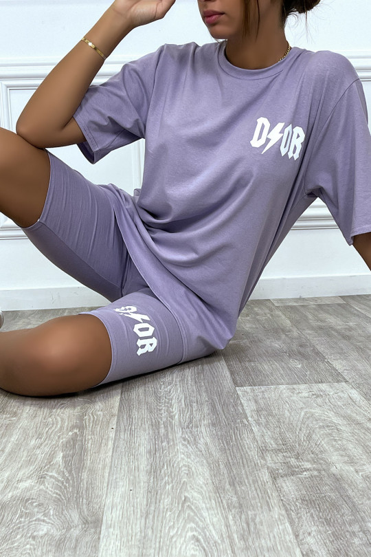 Luxury brand inspired lilac t-shirt and cycling shorts set - 4