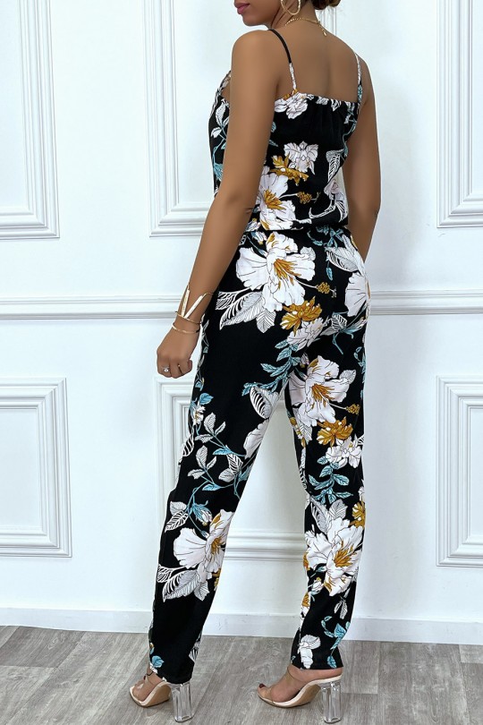 Black jumpsuit with yellow and turquoise flowers - 5