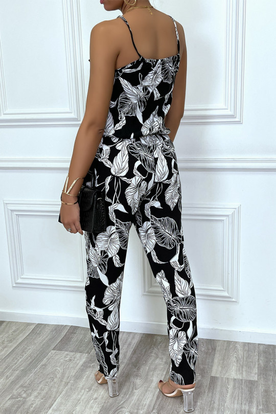Black jumpsuit with white leaf pattern - 6
