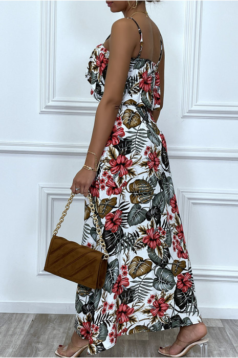 Robe longue blanche élastique a la taille avec buste volant - 6